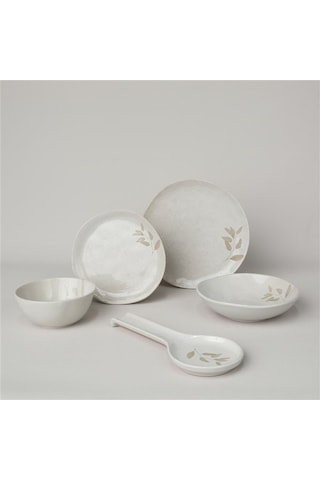 Linens Laurel Seramik 20 Cm Pasta Tabağı Ekru Ekru