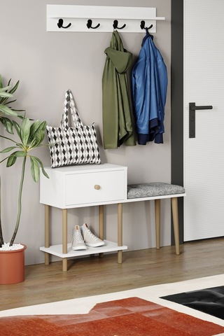 Puflu Ayakkabılık Düşer Kapaklı Ayakkabılık Raflı Ayakkabılık Iki Raflı-beyaz Beyaz