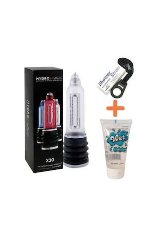Hızlı Express Bathmate Hydromax X30 Kemerli Sulu Vakum Penis Pompası Şeffaf + Jel