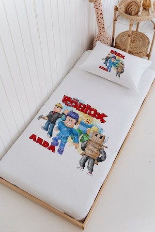 İsme Özel %100 Pamuk Bebek Ve Çocuk Tek Kişilik 165 X 225 Cm Pike Takımı-roblox Beyaz