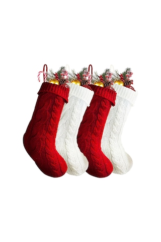 Soulader El İşi Örgü Noel Çorap Süsleri, Dekoratif Askılı Duvar Ve Kapı Süsleme Seti Kırmızı