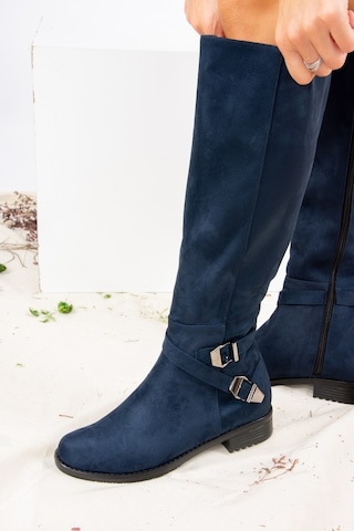 Fox Shoes Lacivert Süet Kadın Çizme E726203402