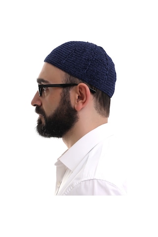 Lacivert Kışlık Sade Desenli Kadife Namaz Takkesi Lacivert