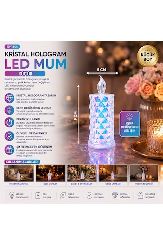 Yakut-13635 Led Candle Kamp Pilli Led Mum Küçük Boy - Çap 5 Cm Yükseklik 9 Cm Mika Kristal Plastik- 12'li Paket Diğer