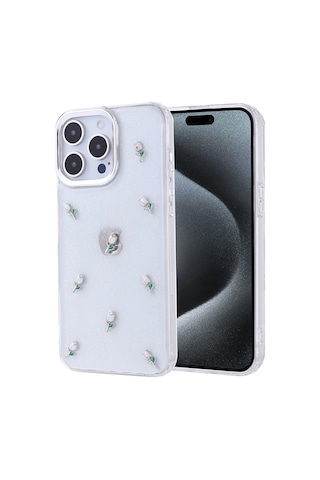 Toyigoo İphone Uyumlu 15 Pro Max Kılıf Airbag Tasarımlı Simli Şeffaf Kutup Kapak - Kiraz Şeffaf