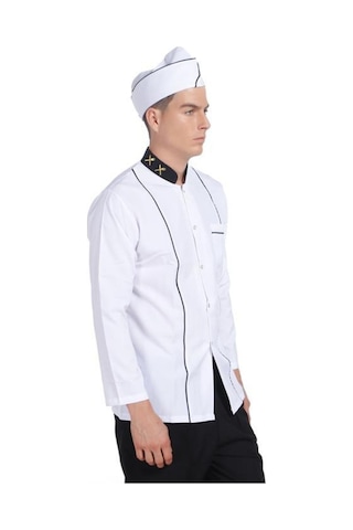 Aşçı Ceketi Beyaz Uzun Kol Altın Çatal Bıçak Garnitürlü