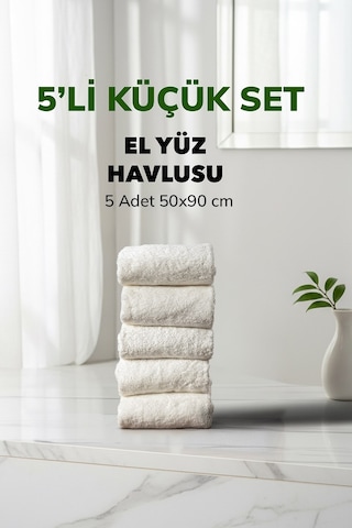 5 Li Kareli Beyaz Renk Yumuşak Pamuk El Yüz Havlusu Seti 50x90 Cm
