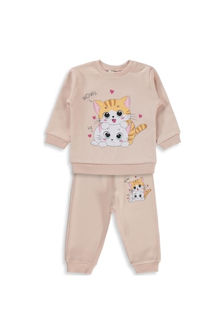 Civil Baby Kedi Baskılı Takım - Pudra