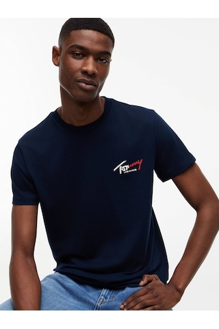 Tommy Hilfiger Tjm Slım Sıgn Chest Ss Tee Ext Erkek Mavi T-shirt - Dm0dm22538