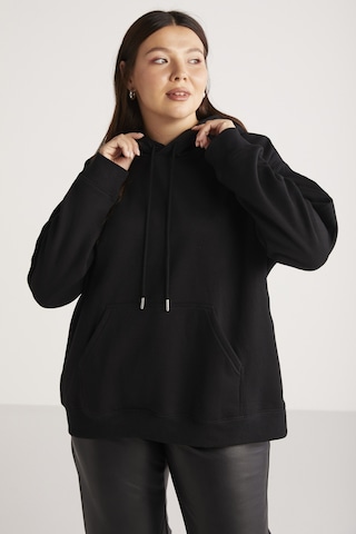 ETHIQUET TEREZABB Kadın Içi Polarlı Yumuşacık Comfort Fit Kapüşonlu Kanguru Cep Siyah Büyük Beden Sweatshirt