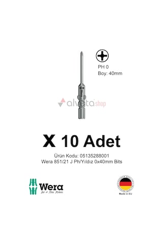 Alveta Wera 851/21 J Ph0 X 40mm Tornavida Ucu 10 Adet Yıldız Vidalama Bits Seti Hassas Seri