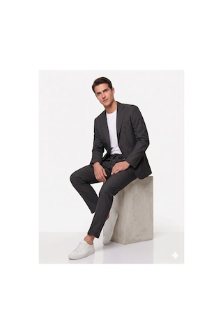 Modmen İtalyan Kesim Slimfit Erkek Takım Elbise Çizgili Siyah