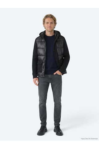 Kip Siyah Regular Fit Kapüşonlu Casual Dokuma Mont Siyah -