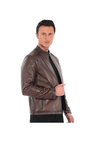 Newzaya Hakiki Deri Slim Fit Erkek Ceket Kahverengi Kahverengi