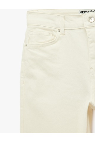 Koton Pamuklu Cepli Düğmeli İspanyol Paça Crop Jean Pantolon - Kick Flare Jeans Kırık Beyaz 6sal40051mw Ekru