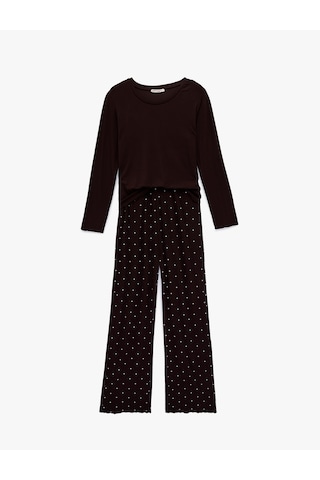Koton Baskı Detaylı Viskon 2'li Pijama Takımı Kahverengi Desenli 6wlk40187mk Kahverengi