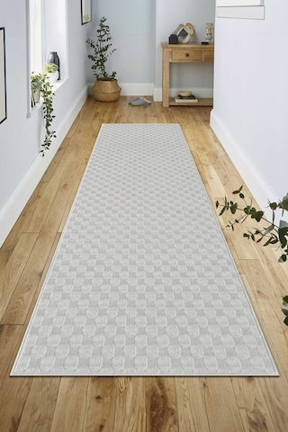 Pamuk Tabanlı Modern Tasarımlı Sisal Dama Gri Renk Halı Krem