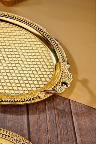 Cooker 2'li Özel Lüx Oval Paslanmaz Çelik Tepsi Büyük: 44 Cm Küçük : 37 Cm Sarı