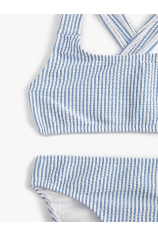 Koton Çizgili Bikini Takımı Çapraz Askılı Mavi Çizgili 4skg00004mm Mavi