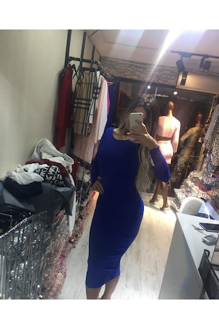 Pink Life Maksi Sandy Kumaş Saks Mavi Elbise Saks Mavi