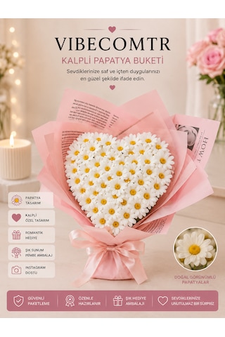 Kalpli Papatya Buketi Sevgiliye Romantik Dekoratif Hediye Buketi Diğer