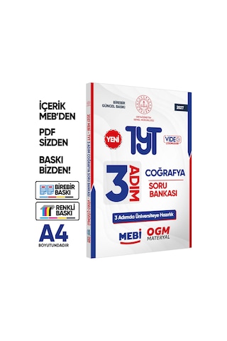 2027 TYT Mebi-ogm 3 Adım Coğrafya Soru Bankası Renkli A4 Boyut Video Çözümlü Baskı Ücreti