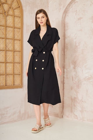 Pasaklı Giyim Kadın Keten Siyah Oversize Geniş Kesim /salaş /uzun Kısa Kollu Yazlık Ceket Elbise 700-3162451