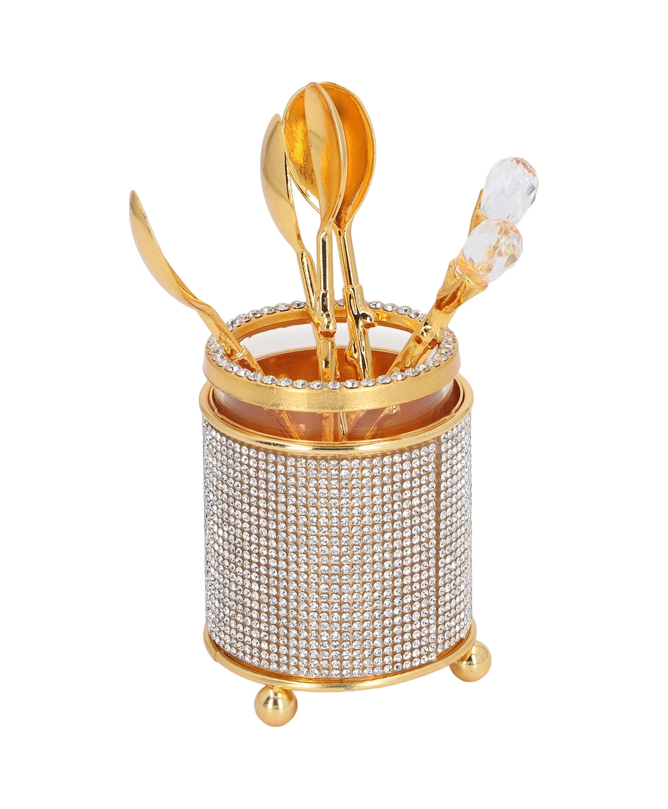 Wezone Altın Renkli 6 Adet Çay/kahve Kaşığı, Zirkonlu Cam Depolama Kova Seti - Dondurma, Tatlı, Şeker Karıştırma İçin Pratik Tabak Takımı Diğer
