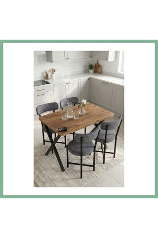Bşkvirgo Mutfak Masası 4 Sandalyeli Set 110x70 Cm Modern Bahçe Cafe Masa Takımı 4 Kişilik Tedy 9880 Gri Bsk2026