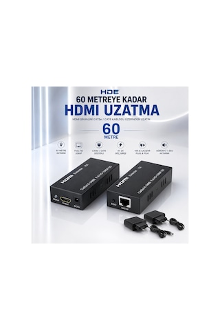 Hde Hdmı Extender 60 Metre Cat5/cat6 Full Hd 1080p Hdmı Uzatıcı 5v 2a Adaptörlü Siyah Hde Hdmı Extender 60 Metre Cat5/cat6 Full Hd 1080p Hdmı Uzatıcı 5v 2a Adaptörlü Siyah