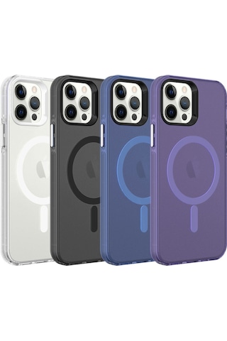 Apple Uyumlu iPhone 12 Pro Max Uyumlu Zore Magsafe Şarj Özellikli Buzlu Transparan C-pro Sert Kılıf-derin M Derin Mor -
