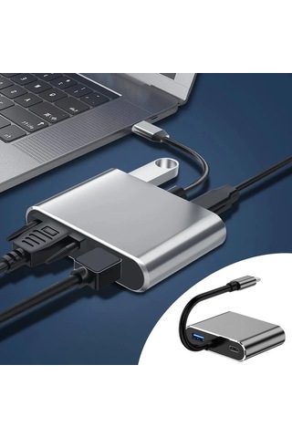 4 Ü 1 Arada Type-c To Hub Dönüştürücü Adaptör 4k Ultra Hd Hdmı & Vga Görüntü Aktarımı, Pd Hızlı Şarj Destekli, Usb Çoklayıcı Diğer