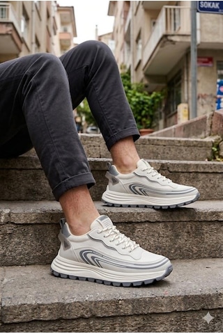 Pepita E274 Rahat Hafif Özel Tasarım Spor Sneaker Erkek Ayakkabı Krem
