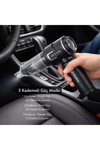 Nitro X1 Kablosuz Araç İçi Süpürge Güçlü Vakum Hava Pompası Dijital Gösterge Çanta  Siyah Gri