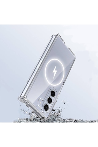Vendas Galaxy Uyumlu Z Fold 6 Kılıf M-safe Şarj Özellikli Şeffaf Sert Pc Zore Embos Kapak + Kamera Lens + Nano Ekran Koruyucu Şeffaf