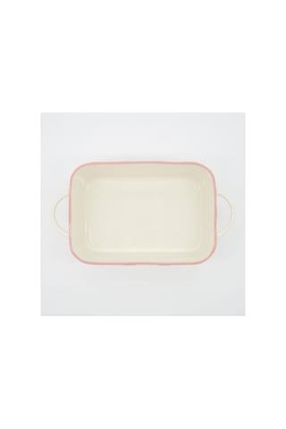 Pembe Çizgili Seramik Dikdörtgen Fırın Kabı 25x18 Cm Çok Renkli