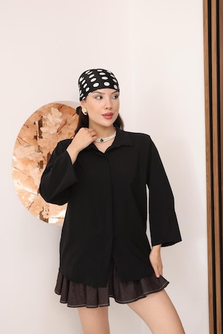 Kadın Slim Fit Dar Kesim Vücuda Oturan Uzun Kollu Siyah Gömlek