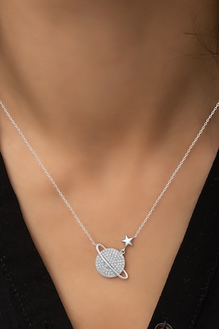 Papatya Silver Nano Zirkon Taşlı Gezegen Kolye Rodyum Kaplama 925 Ayar Gümüş Kadın Kolye - UVPS100215