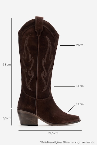 Luvishoes Pietro Kahve Kahve Süet Hakiki Deri Kadın Western Çizme Kahve