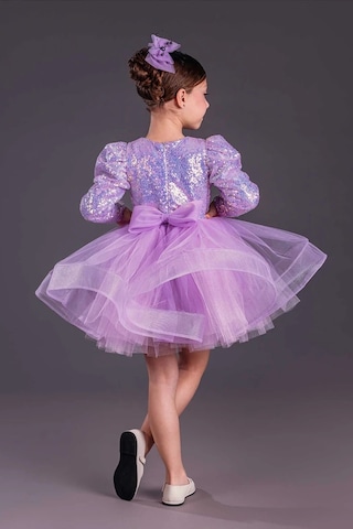 Uzun Kol Balerin Elbise Tütü Etek Pul Payetli Lila