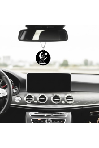 Bozkurt Ay Yıldız Ve Ay Yıldız Bröve Çift Taraflı Dikiz Aynası Süsü - Premium Piano Black Pleksi Klipsli Zincirli Araç Aksesuarı