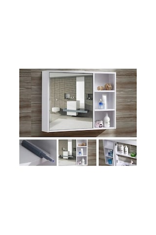 Mdf Banyo Dolabı Aynalı Üst Modülü Beyaz
