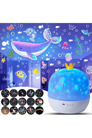 21 Farklı Desen Projektörlü Yansıtmalı Dönen Çocuk Bebek Odası Gece Lambası Çok Renkli