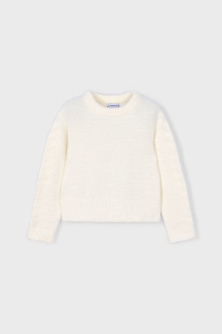 Kız Çocuk Kolları Desenli Yumuşak Dokulu Triko Kazak - Ekru SiYAH