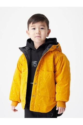 Çocuk Desenli Çift Taraflı Cepli Mont-13619 HARDAL