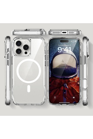 Apple Uyumlu iPhone 16 Pro Max Kılıf Zore M-safe Şarj Özellikli T-max M-safe Kapak Seffaf