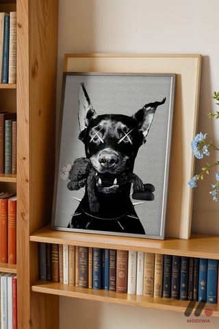 Siyah Köpek Pop Art, Siyah Çerçeveli Duvar Tablosu - Renkli Ev Dekorasyonu