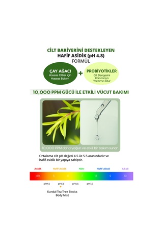 Akneye Eğilimli Ciltlere Vücut Bakım Misti Kundal Tea Tree Biotics Body Mist 200ml Apple Green Tea