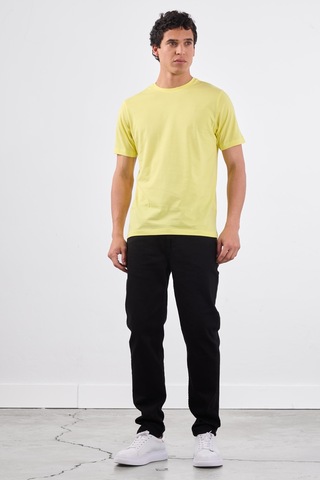 Dufy Sarı Bisiklet Yaka Pamuklu Düz Renk Slim Fit Erkek T-shirt Sarı
