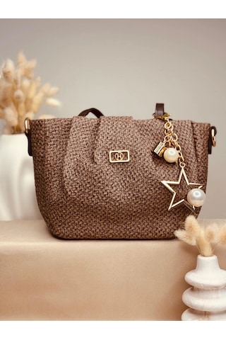 Elora Atelier Hobo Hasır Kahve Charmlı Çanta Çok Renkli